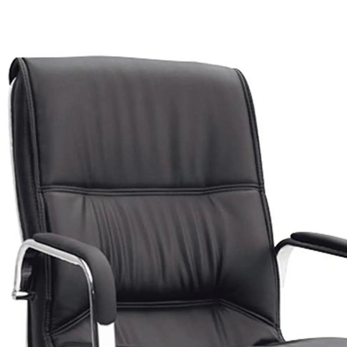 Sleek Conference Leather Silver Frame Black Office Chair Image - 16