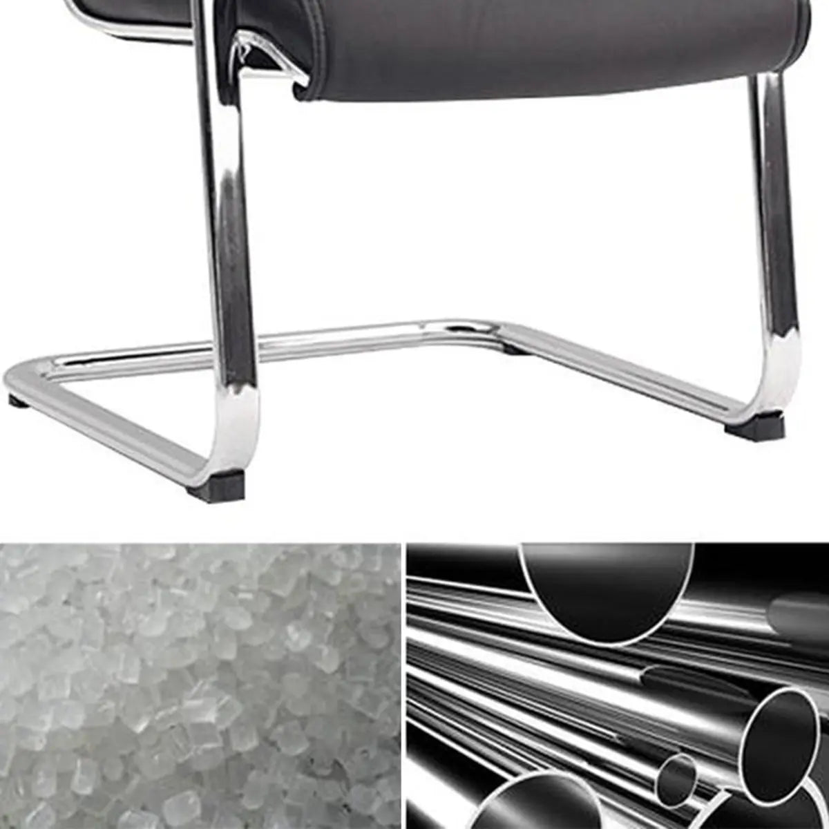 Sleek Conference Leather Silver Frame Black Office Chair Image - 18