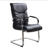 Sleek Conference Leather Silver Frame Black Office Chair Image - 2