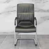 Sleek Conference Leather Silver Frame Black Office Chair Image - 3