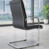 Sleek Conference Leather Silver Frame Black Office Chair Image - 7