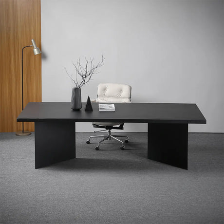 Sleek Cool Black Rectangular Wood Top Computer Desk Image - 1