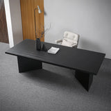 Sleek Cool Black Rectangular Wood Top Computer Desk Image - 3