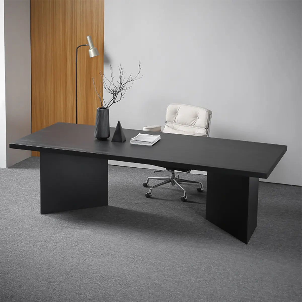 Sleek Cool Black Rectangular Wood Top Computer Desk Image - 4