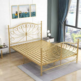 Sleek Curved Metal Gold King Headboard Open-Frame Bed Image - 1