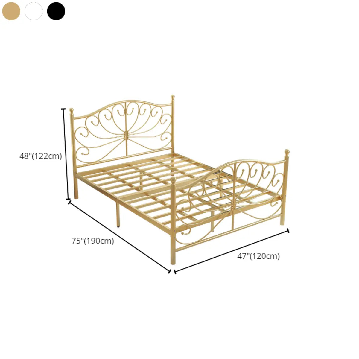 Sleek Curved Metal Gold King Headboard Open-Frame Bed 