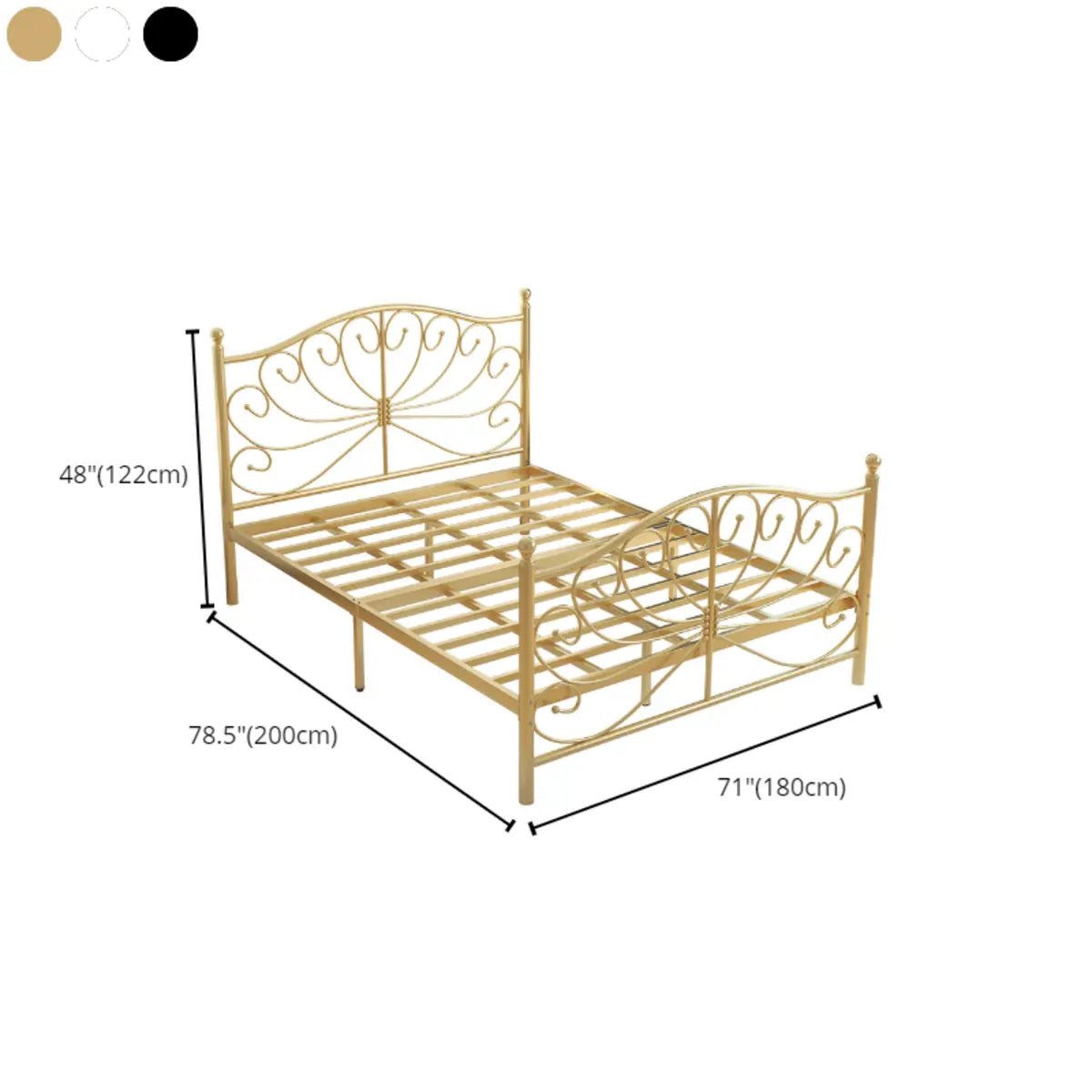 Sleek Curved Metal Gold King Headboard Open-Frame Bed Image - 11