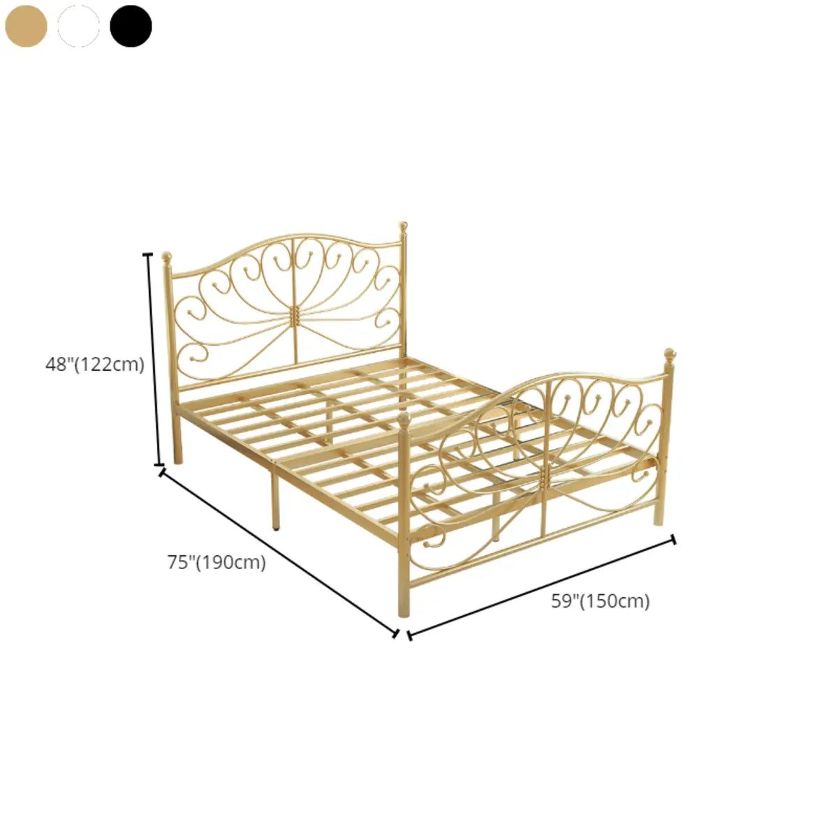 Sleek Curved Metal Gold King Headboard Open-Frame Bed Image - 13