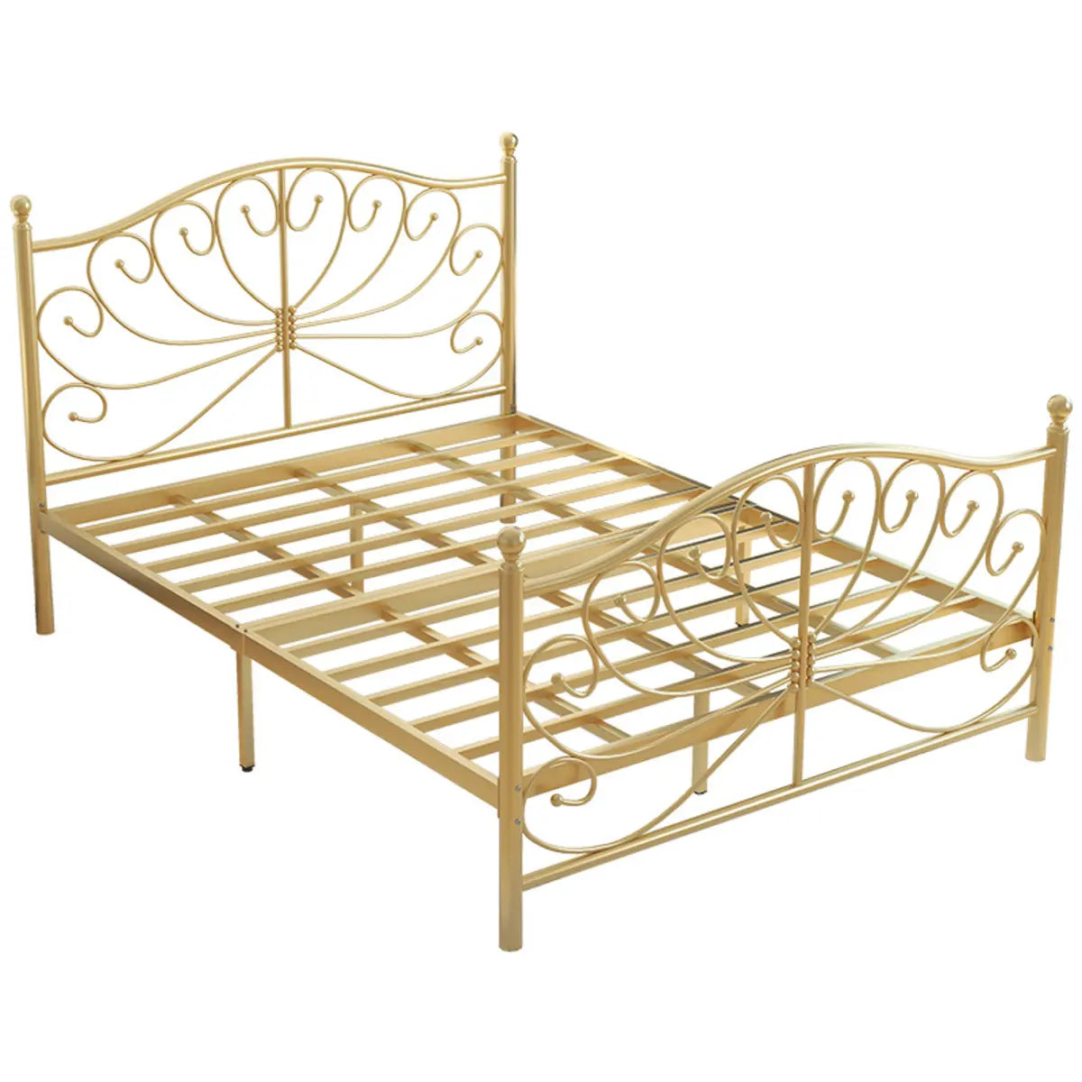 Sleek Curved Metal Gold King Headboard Open-Frame Bed Image - 5