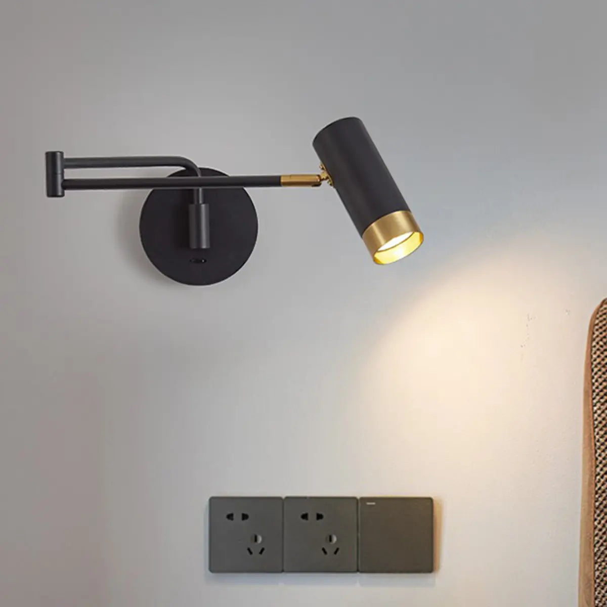 Sleek Cylinder Bedside Reading Swing Arm Iron Wall Lamp Image - 4