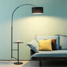 Sleek Drum Black Arched Floor Lamp with Side Table Image - 1