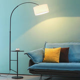 Sleek Drum Black Arched Floor Lamp with Side Table Image - 11