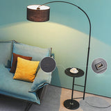 Sleek Drum Black Arched Floor Lamp with Side Table Image - 4