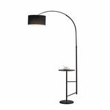 Sleek Drum Black Arched Floor Lamp with Side Table Image - 5