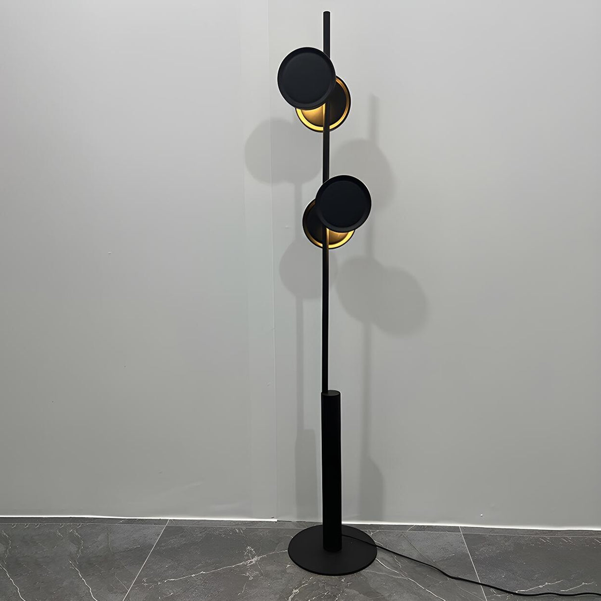 Sleek Dual Disc Shades Vertical Modern Floor Lamp Image - 10