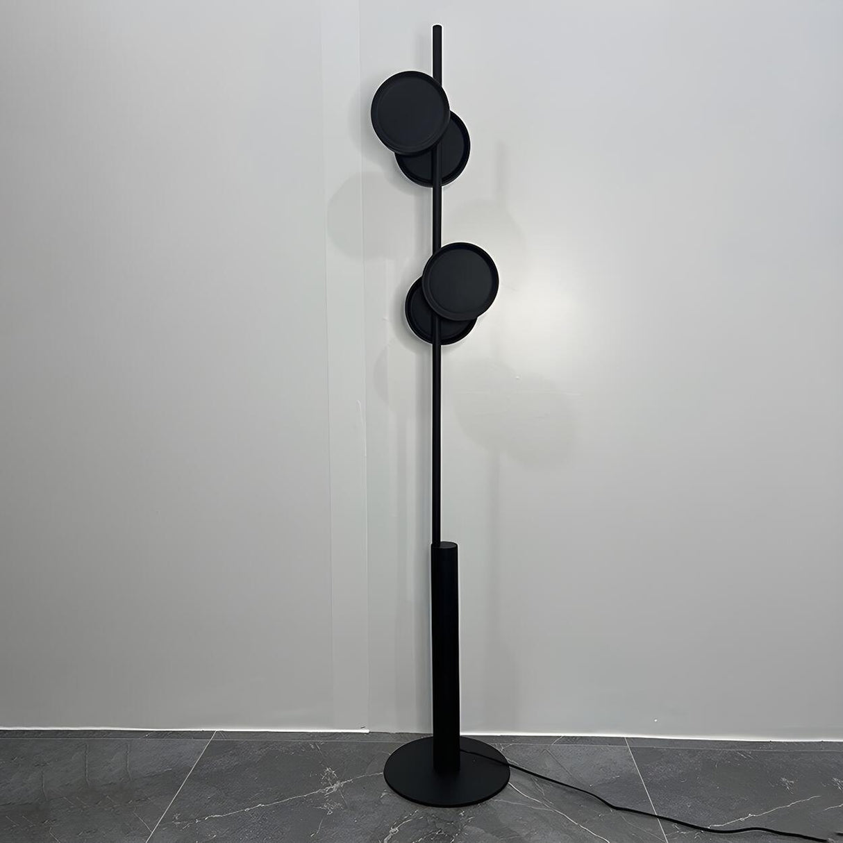 Sleek Dual Disc Shades Vertical Modern Floor Lamp Image - 9