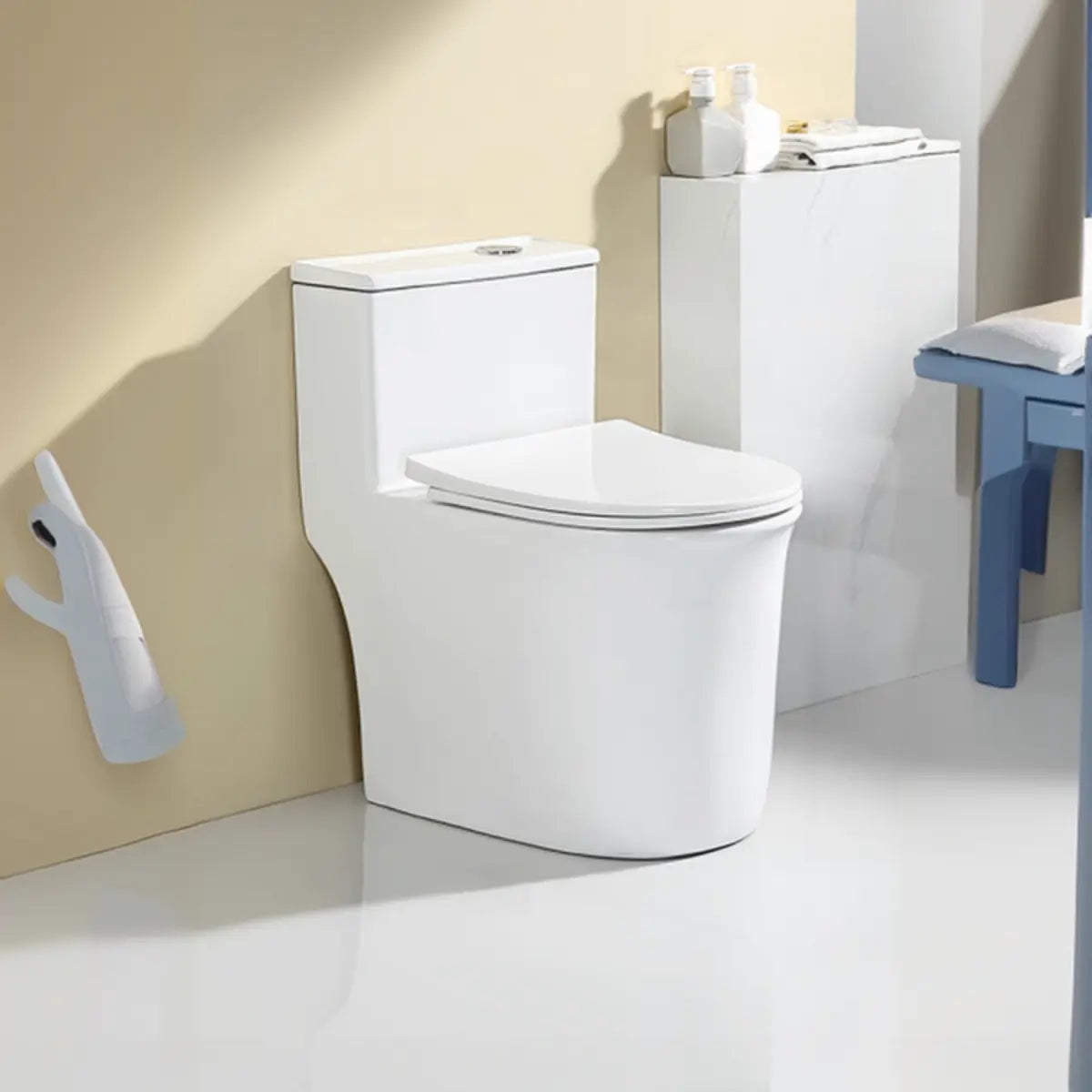 Sleek Elongated White Antimicrobial Seat One-Piece Toilet Image - 11