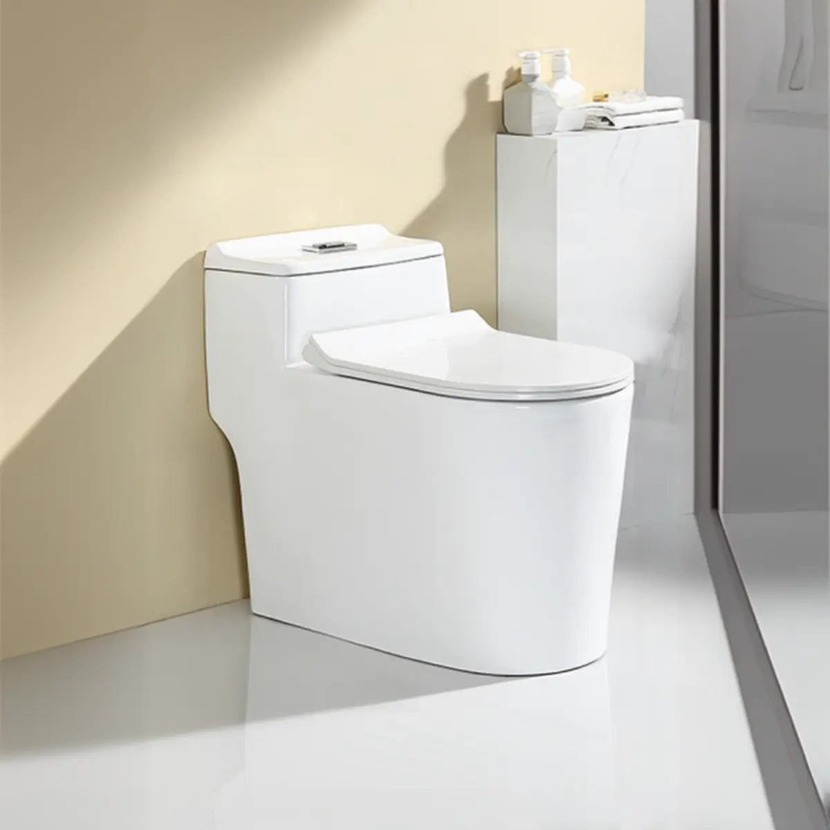 Sleek Elongated White Antimicrobial Seat One-Piece Toilet Image - 13