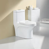 Sleek Elongated White Antimicrobial Seat One-Piece Toilet Image - 15