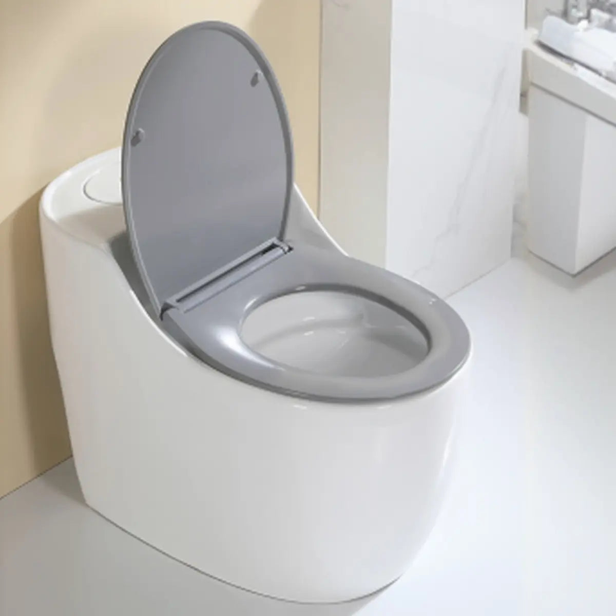 Sleek Elongated White Antimicrobial Seat One-Piece Toilet Image - 6