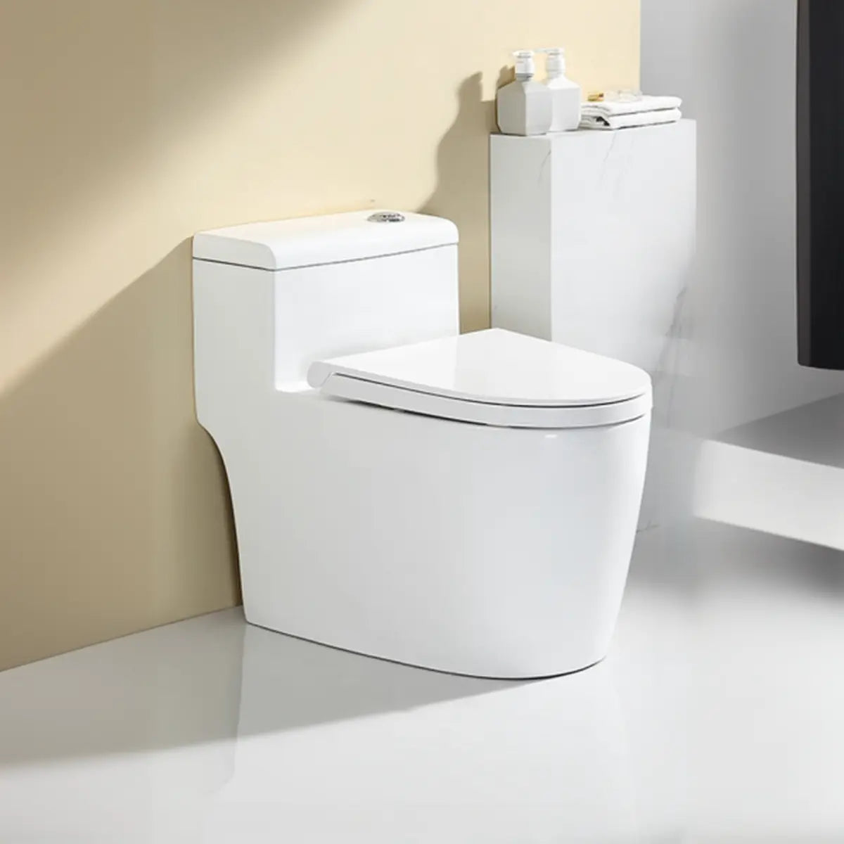 Sleek Elongated White Antimicrobial Seat One-Piece Toilet Image - 7