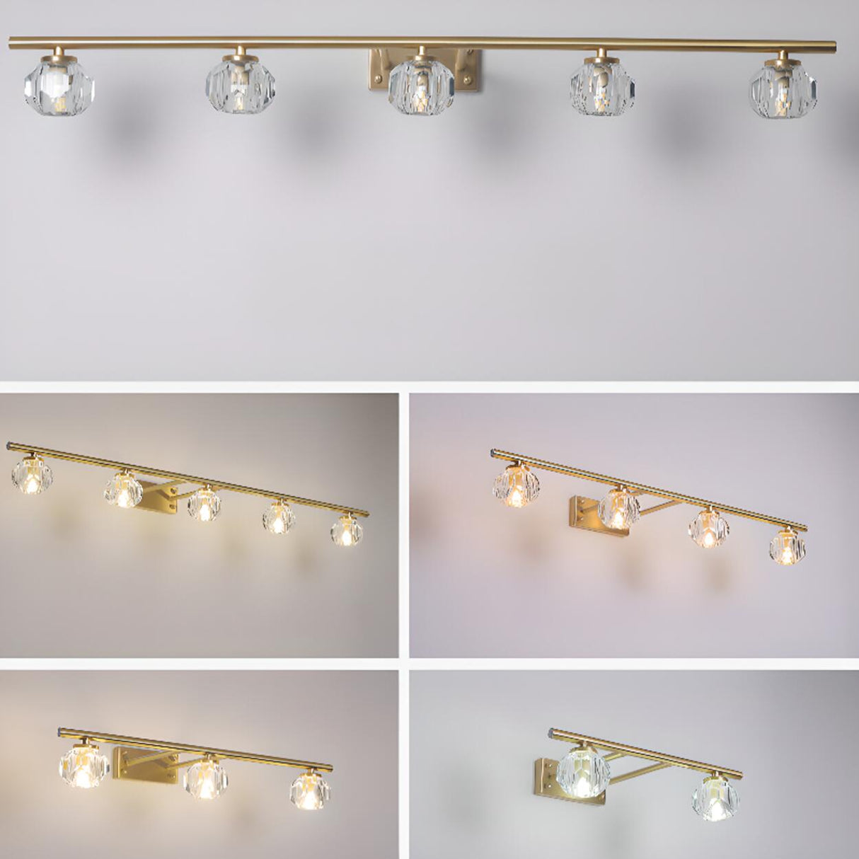 Sleek Gold 5-Light Crystal Bathroom Vanity Light Image - 10