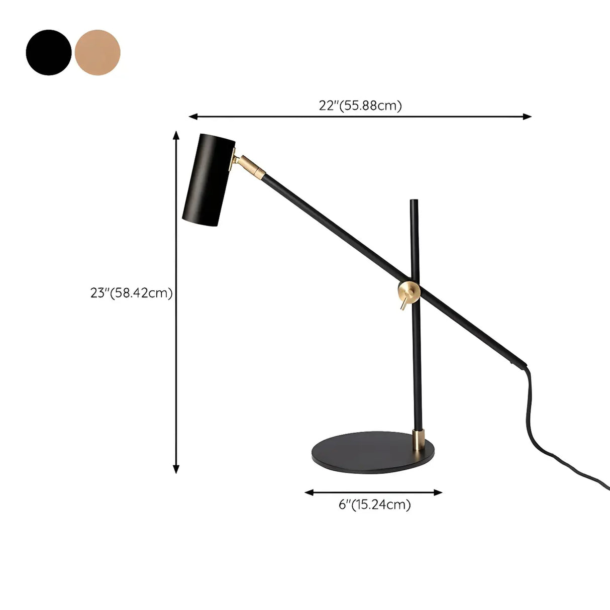 Sleek Gold Adjustable Column Shade Metal Table Lamp 