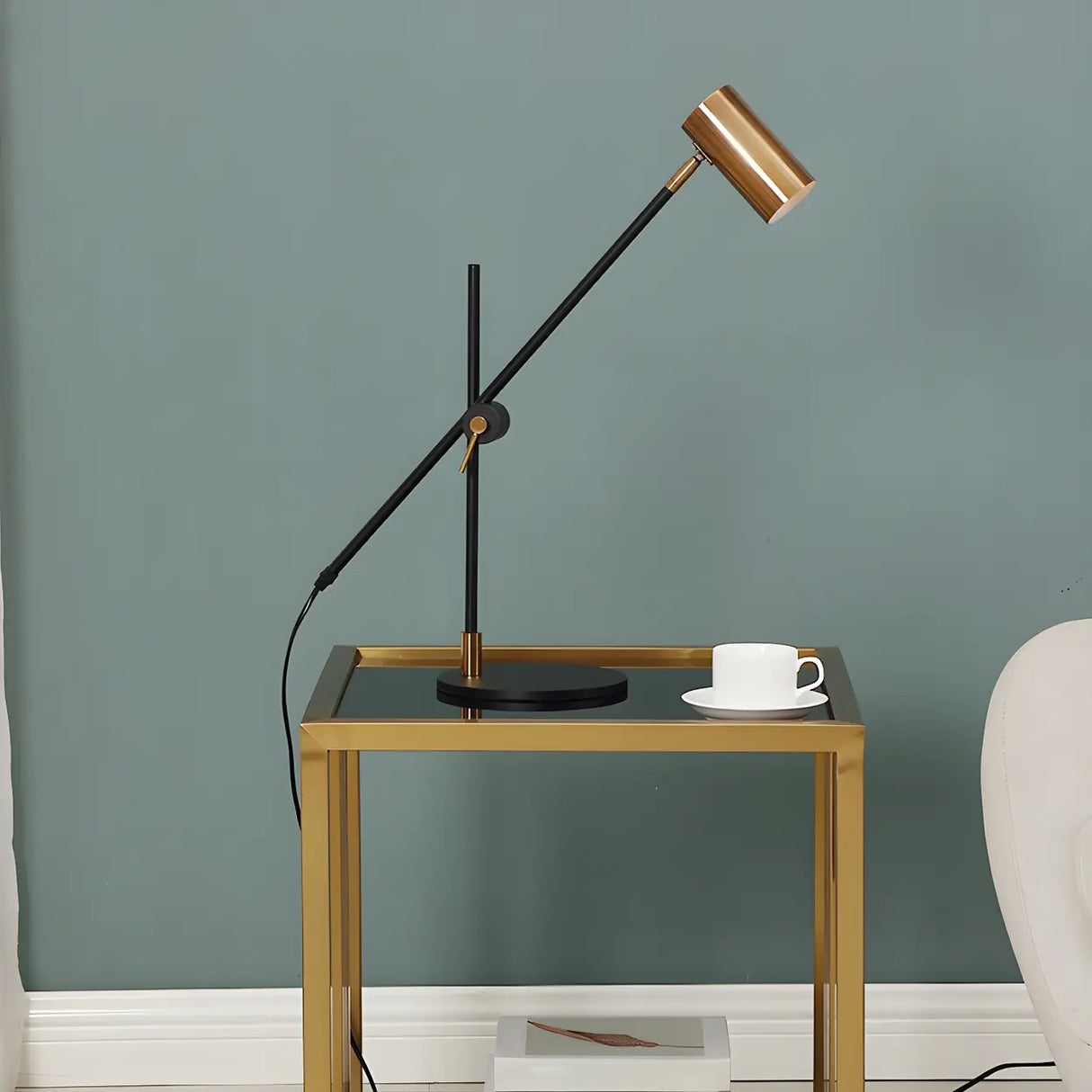 Sleek Gold Adjustable Column Shade Metal Table Lamp Image - 4