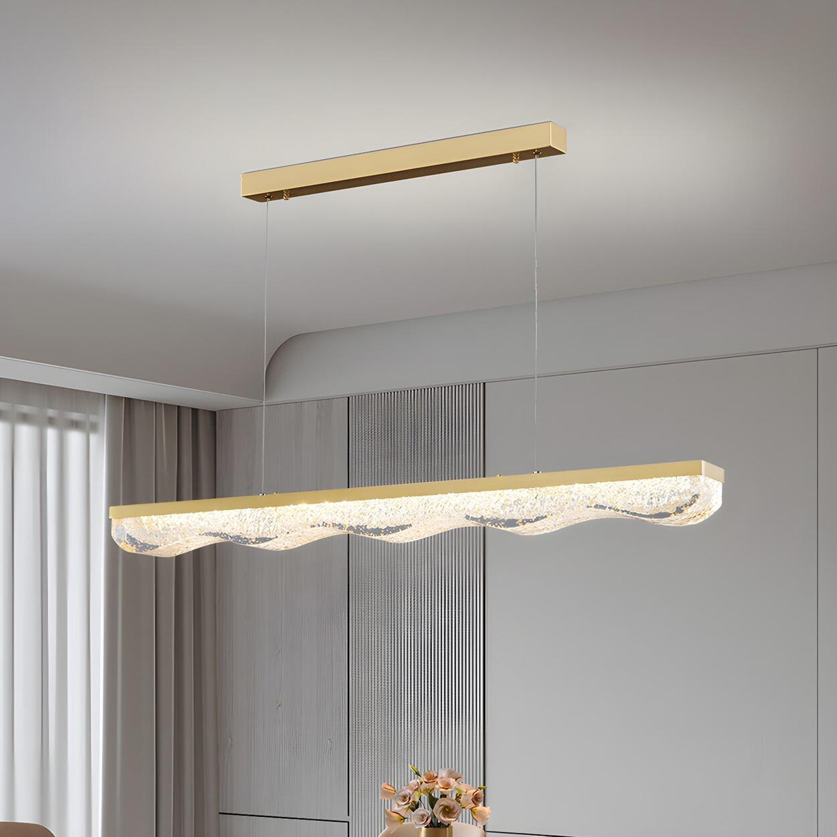 Sleek Gold Linear and Wavy Island Hanging Light Image - 11