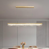 Sleek Gold Linear and Wavy Island Hanging Light Image - 12