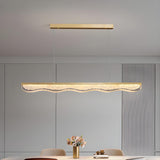 Sleek Gold Linear and Wavy Island Hanging Light Image - 5