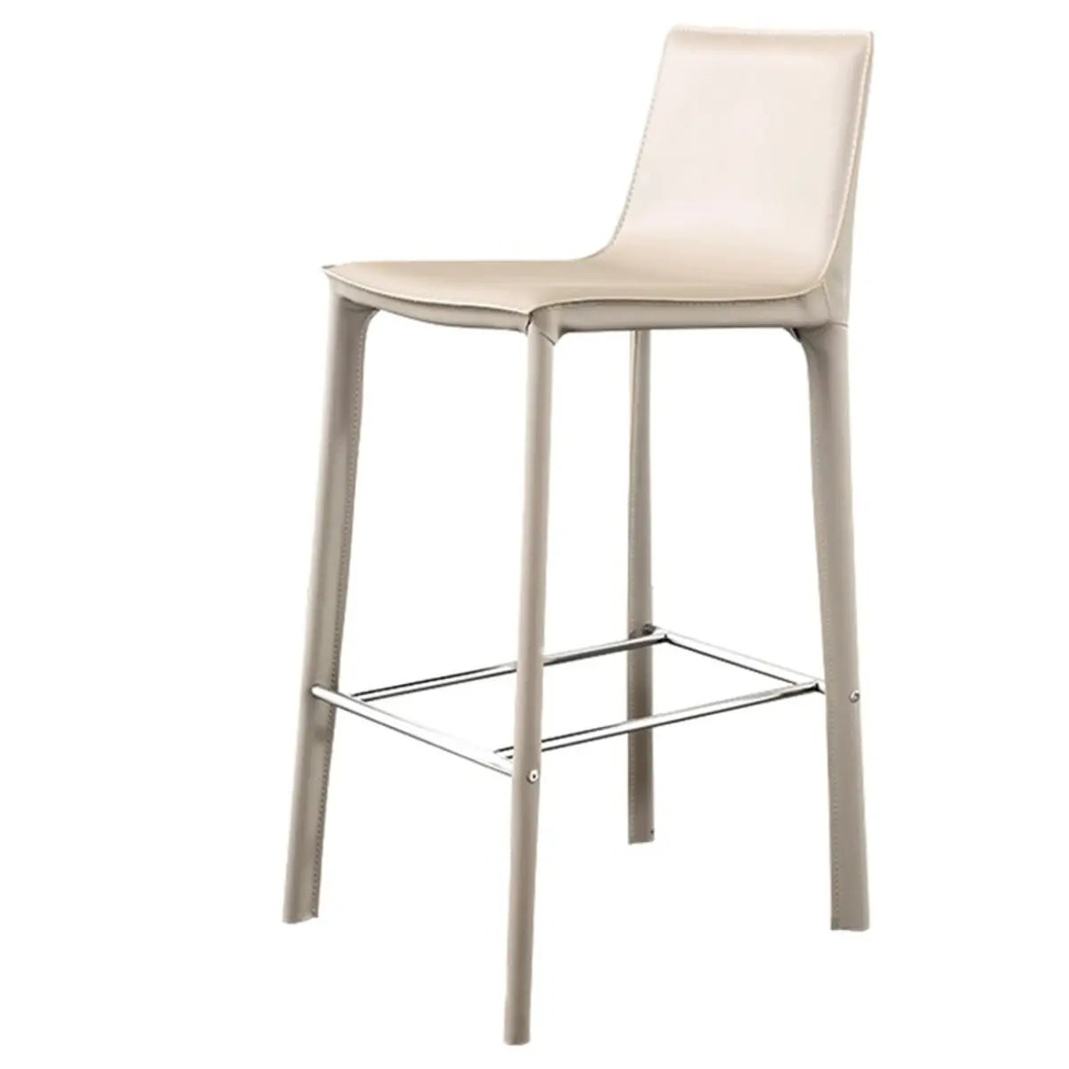 Sleek Leather Backrest Armless Bar Stool Light Gray Image - 10