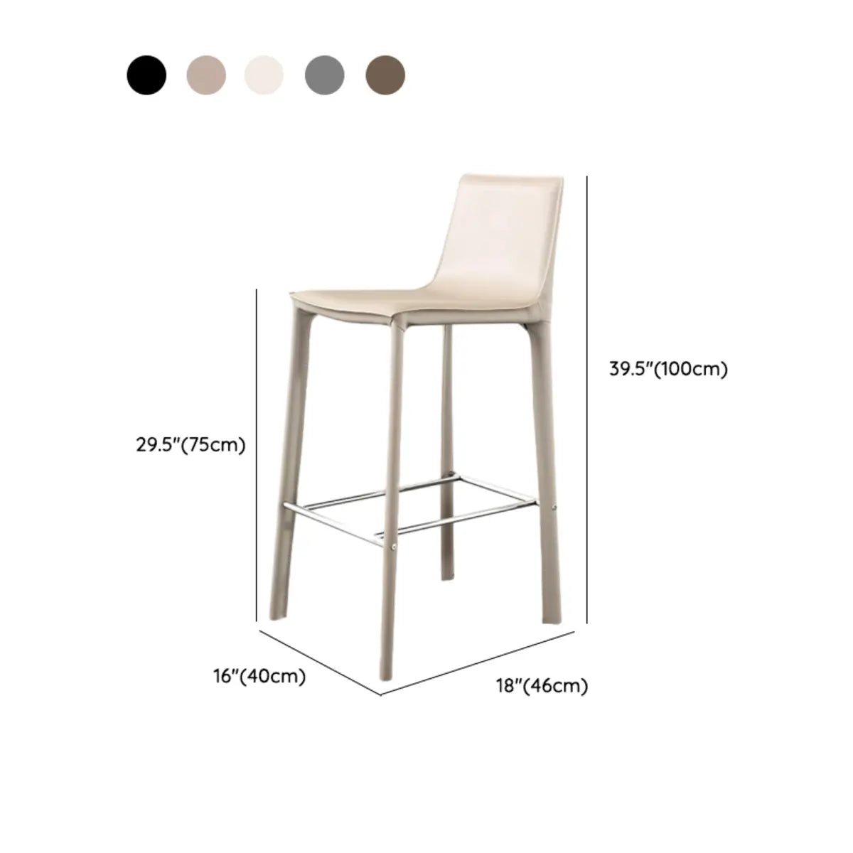 Sleek Leather Backrest Armless Bar Stool Light Gray 