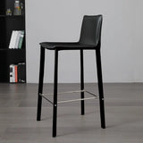 Sleek Leather Backrest Armless Bar Stool Light Gray Image - 9