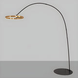 Sleek LED Gold Ring and Arched Metal Floor Lamp Image - 10