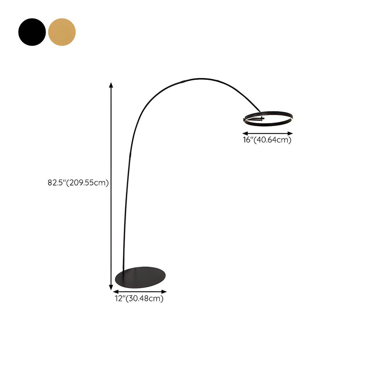 Sleek LED Gold Ring and Arched Metal Floor Lamp 