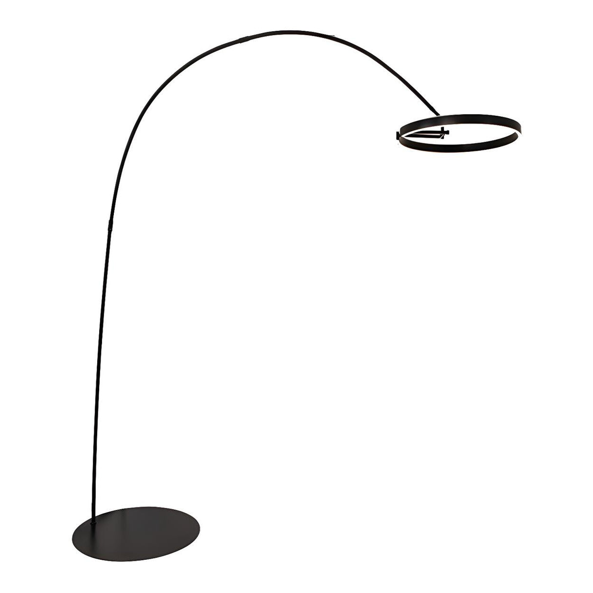 Sleek LED Gold Ring and Arched Metal Floor Lamp Image - 2