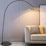 Sleek LED Gold Ring and Arched Metal Floor Lamp Image - 3