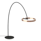 Sleek LED Gold Ring and Arched Metal Floor Lamp Image - 7