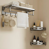 Sleek Metal Grey Bathroom Hardware Set with Shelves Image - 11