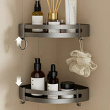 Sleek Metal Grey Bathroom Hardware Set with Shelves Image - 13