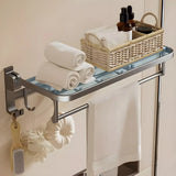 Sleek Metal Grey Bathroom Hardware Set with Shelves Image - 17