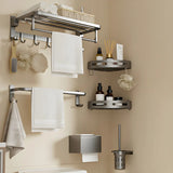 Sleek Metal Grey Bathroom Hardware Set with Shelves Image - 8