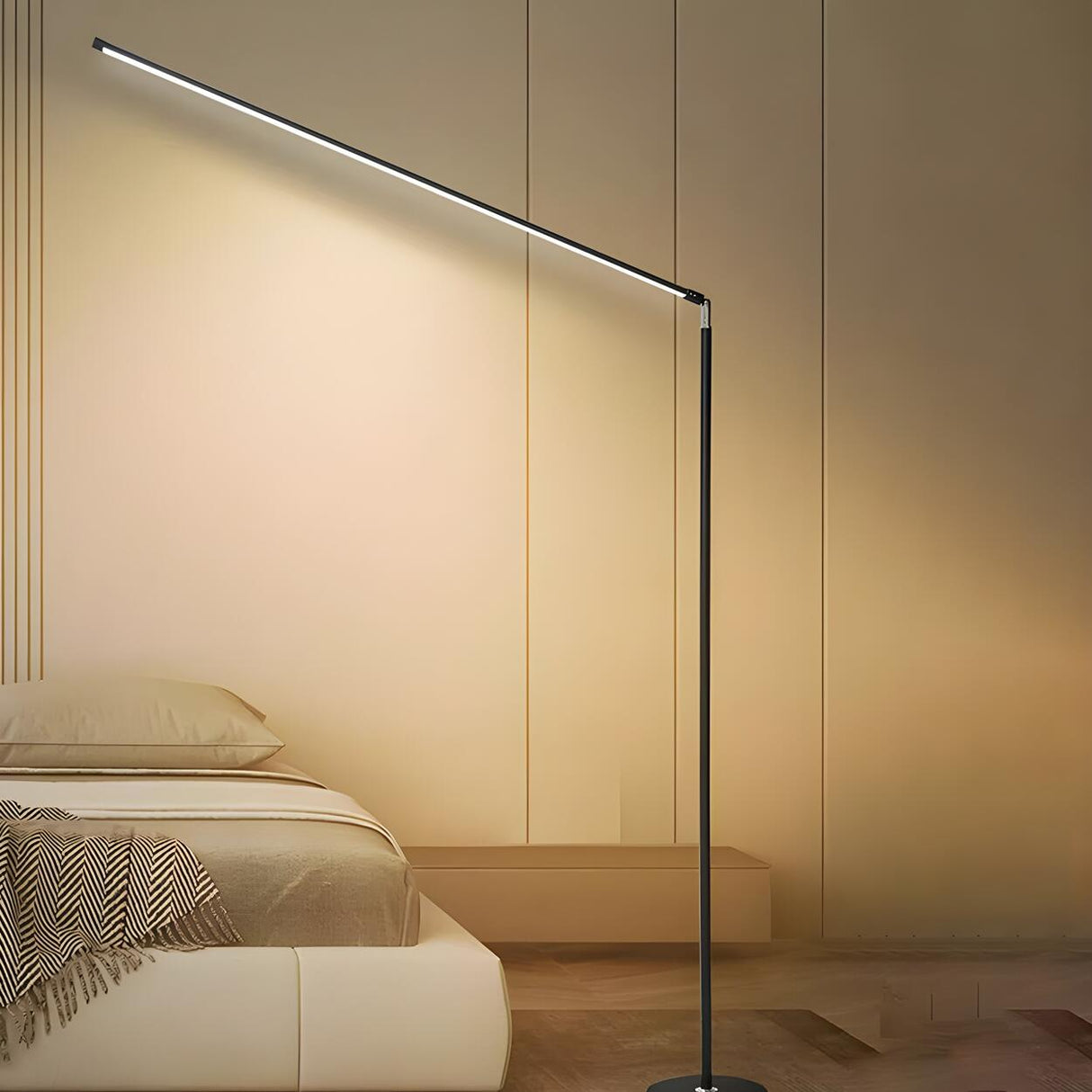 Sleek Minimalist Black Linear Metal LED Floor Lamp Image - 14