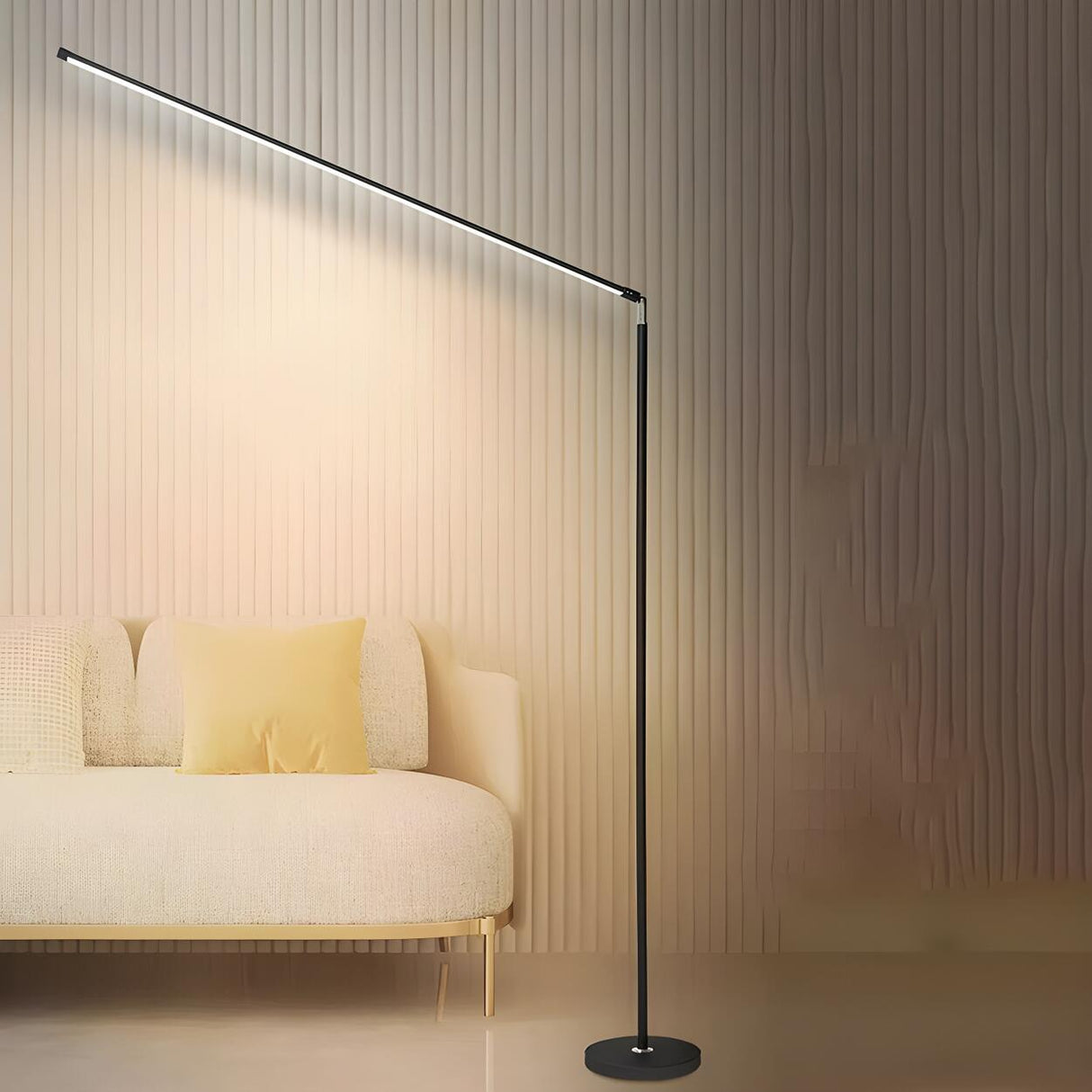 Sleek Minimalist Black Linear Metal LED Floor Lamp Image - 7