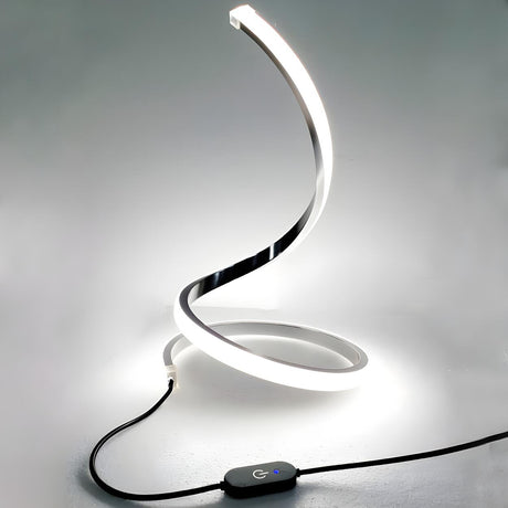 Sleek Minimalist Curved Metal Nightstand Table Lamp Image - 1