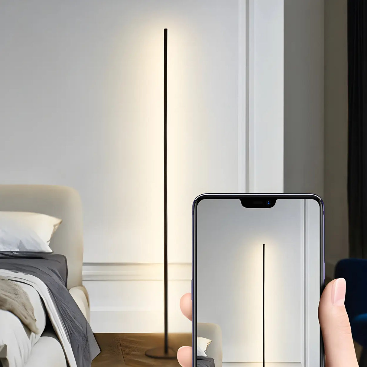 Sleek Minimalist LED Black Linear Metal Floor Lamp Image - 19