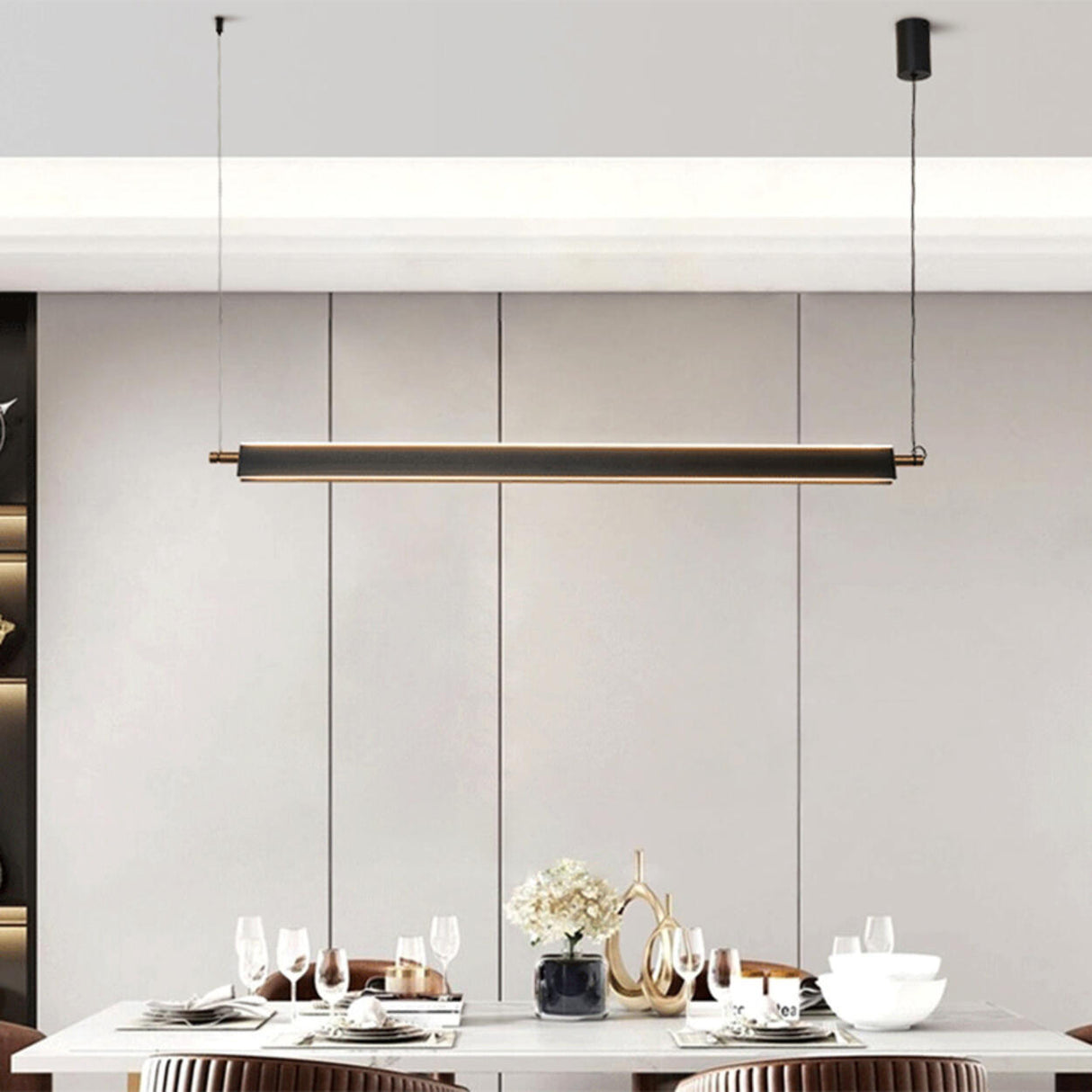 Sleek Modern Black Linear LED Island Pendant Light Image - 2