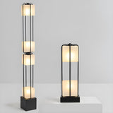 Sleek Modern Black Stacked Square Glass Floor Lamp Image - 2