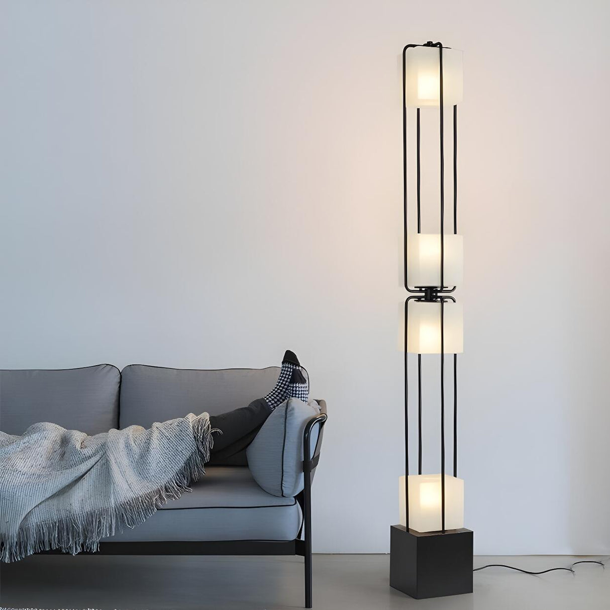 Sleek Modern Black Stacked Square Glass Floor Lamp Image - 3